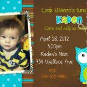 Mod boy owl BROWN invitation - YOU PRINT - 5 to choose for birthday or baby shower